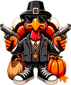 Gangster Thug Thanksgiving Turkey Gun Unhappy Angry Turkey Cool Gift T-Shirt