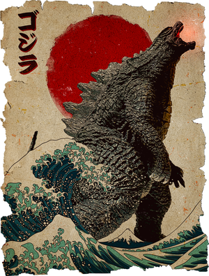 Vintage Japanese Godzilla Great Wave Poster T-Shirt