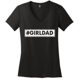 # Girl Dad Distressed Banner Women's V-Neck T-Shirt