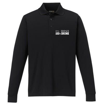 0% Irish 100% Drunk St. Patrick's Day Performance Long Sleeve Polo