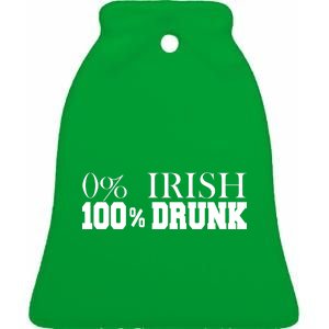 0% Irish 100% Drunk St. Patrick's Day Ceramic Bell Ornament