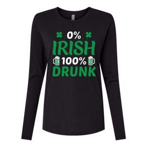 0 Irish 100 Percent Drunk Funny St Pattys Day Womens Cotton Relaxed Long Sleeve T-Shirt