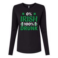 0 Irish 100 Percent Drunk Funny St Pattys Day Womens Cotton Relaxed Long Sleeve T-Shirt