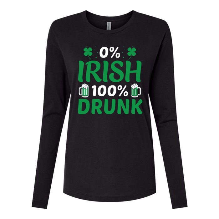 0 Irish 100 Percent Drunk Funny St Pattys Day Womens Cotton Relaxed Long Sleeve T-Shirt