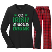 0 Irish 100 Percent Drunk Funny St Pattys Day Women's Long Sleeve Flannel Pajama Set 