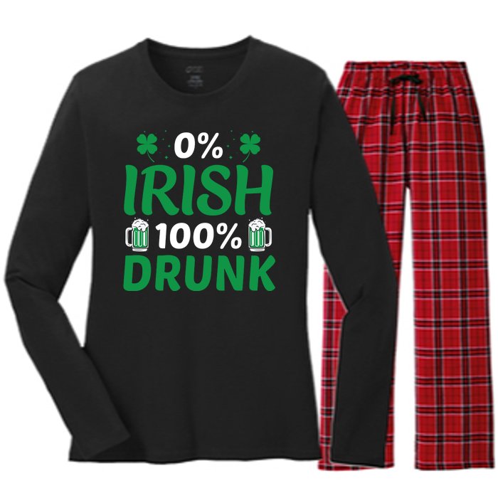 0 Irish 100 Percent Drunk Funny St Pattys Day Women's Long Sleeve Flannel Pajama Set 