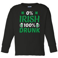 0 Irish 100 Percent Drunk Funny St Pattys Day Toddler Long Sleeve Shirt