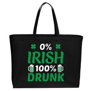 0 Irish 100 Percent Drunk Funny St Pattys Day Cotton Canvas Jumbo Tote