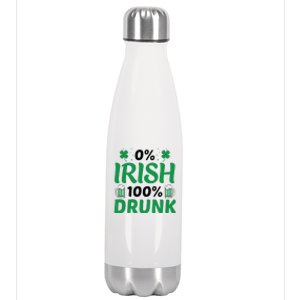 0 Irish 100 Percent Drunk Funny St Pattys Day Stainless Steel Insulated Water Bottle