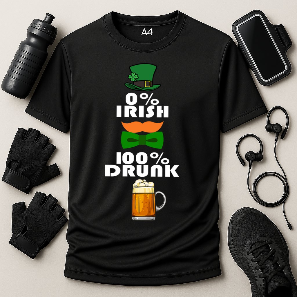 0 Percent Irish 100 Percent Drunk Irish Hipster Cooling Performance Crew T-Shirt