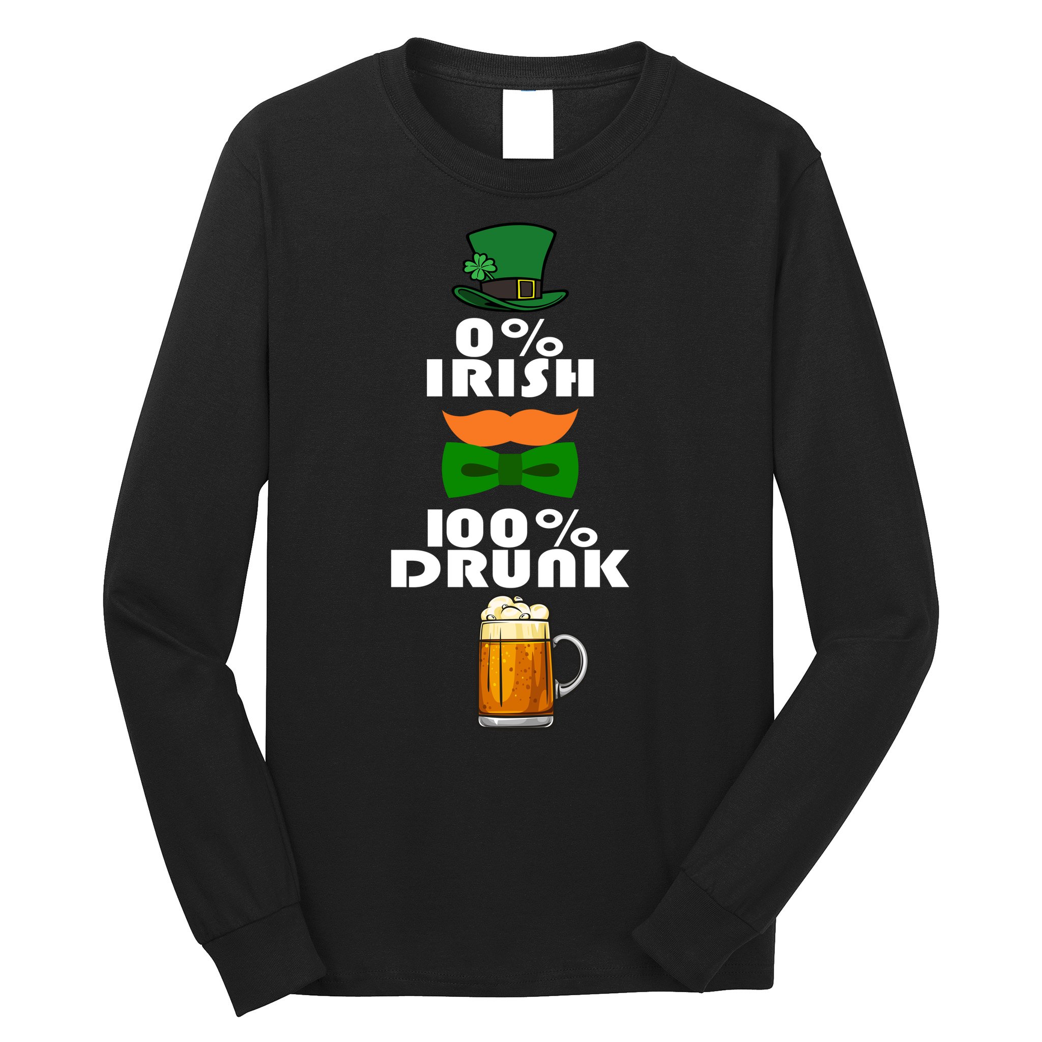 0 Percent Irish 100 Percent Drunk Irish Hipster Long Sleeve Shirt