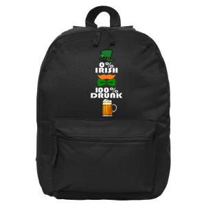 0 Percent Irish 100 Percent Drunk Irish Hipster 16 in Basic Backpack