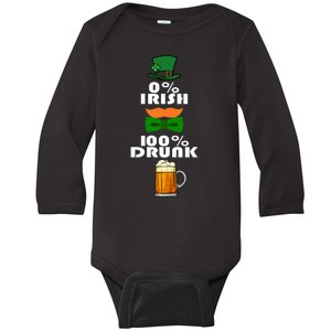 0 Percent Irish 100 Percent Drunk Irish Hipster Baby Long Sleeve Bodysuit