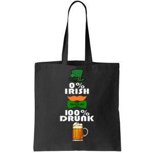 0 Percent Irish 100 Percent Drunk Irish Hipster Tote Bag