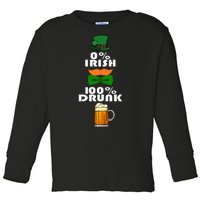 0 Percent Irish 100 Percent Drunk Irish Hipster Toddler Long Sleeve Shirt