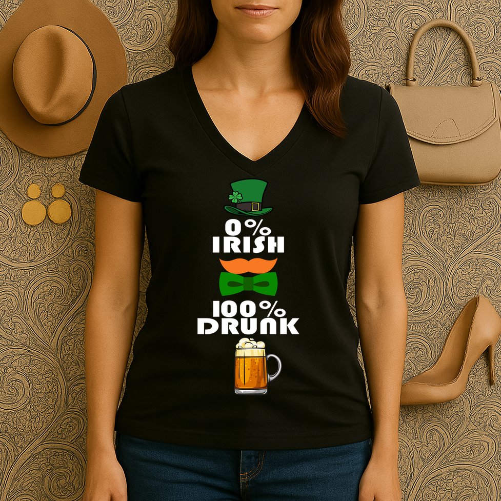 0 Percent Irish 100 Percent Drunk Irish Hipster Women's V-Neck T-Shirt