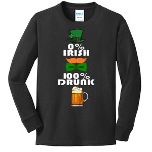 0 Percent Irish 100 Percent Drunk Irish Hipster Kids Long Sleeve Shirt