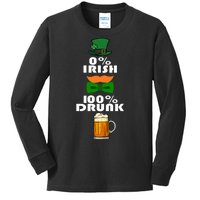 0 Percent Irish 100 Percent Drunk Irish Hipster Kids Long Sleeve Shirt