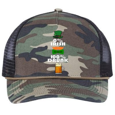 0 Percent Irish 100 Percent Drunk Irish Hipster Retro Rope Trucker Hat Cap