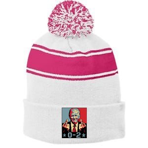 0 2 Funny Trump 2024 Stripe Pom Pom Beanie