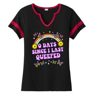 0 Days Since I Last Queefed Rainbow Funny Ladies Halftime Notch Neck Tee