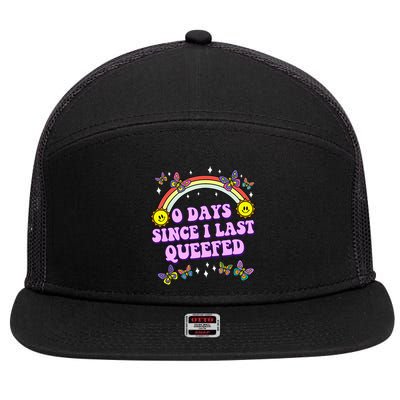 0 Days Since I Last Queefed Rainbow Funny 7 Panel Mesh Trucker Snapback Hat