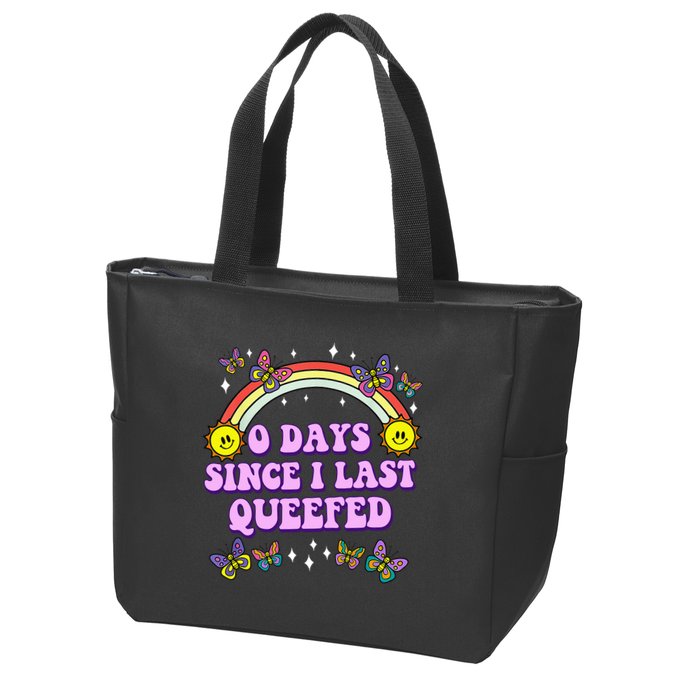 0 Days Since I Last Queefed Rainbow Funny Zip Tote Bag