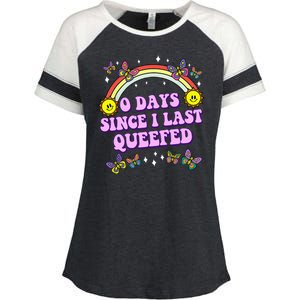 0 Days Since I Last Queefed Rainbow Funny Enza Ladies Jersey Colorblock Tee