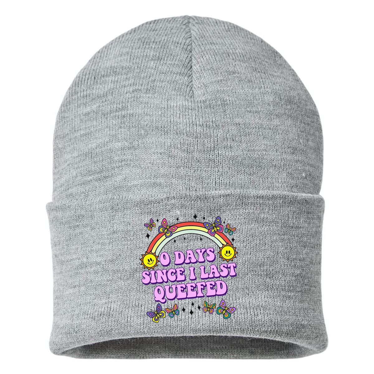0 Days Since I Last Queefed Rainbow Funny Sustainable Knit Beanie
