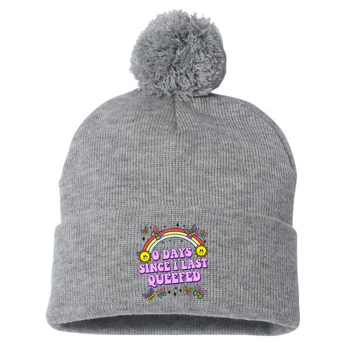 0 Days Since I Last Queefed Rainbow Funny Pom Pom 12in Knit Beanie