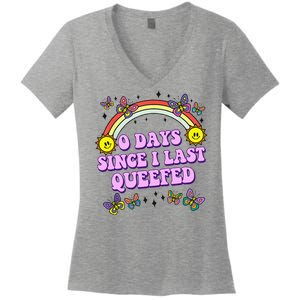 0 Days Since I Last Queefed Rainbow Funny Women's V-Neck T-Shirt