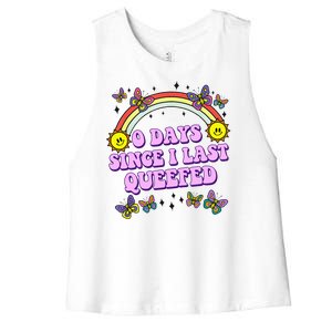 0 Days Since I Last Queefed Rainbow Funny Women's Racerback Cropped Tank