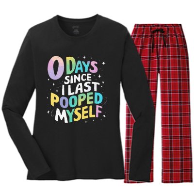 0 Days Since I Last Pooped Myself Women's Long Sleeve Flannel Pajama Set 