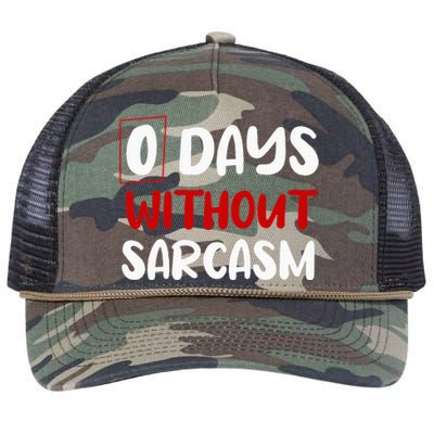 0 Days Without Sarcasm Funny Irony And Sarcasm Retro Rope Trucker Hat Cap