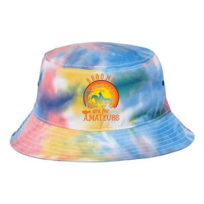 000000000 Funny Brooms Are For Amateurs Witch Riding Horse Halloween Tie Dye Newport Bucket Hat