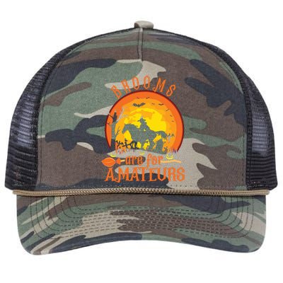 000000000 Funny Brooms Are For Amateurs Witch Riding Horse Halloween Retro Rope Trucker Hat Cap