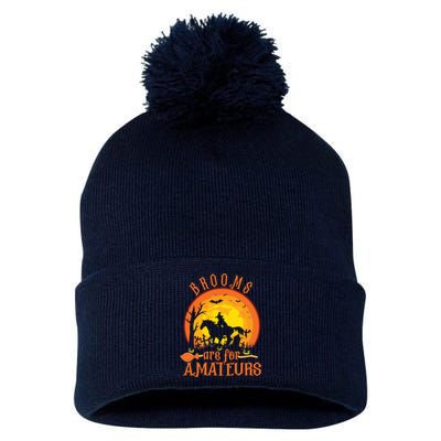 000000000 Funny Brooms Are For Amateurs Witch Riding Horse Halloween Pom Pom 12in Knit Beanie