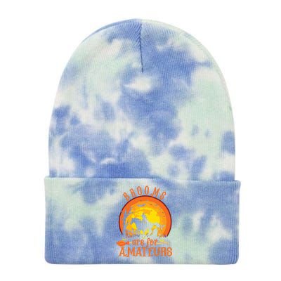 000000000 Funny Brooms Are For Amateurs Witch Riding Horse Halloween Tie Dye 12in Knit Beanie