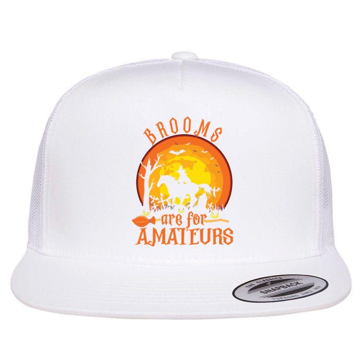 000000000 Funny Brooms Are For Amateurs Witch Riding Horse Halloween Flat Bill Trucker Hat