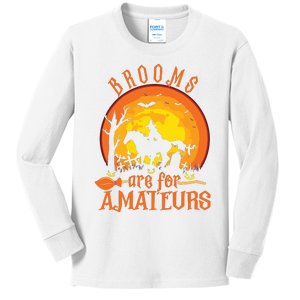 000000000 Funny Brooms Are For Amateurs Witch Riding Horse Halloween Kids Long Sleeve Shirt