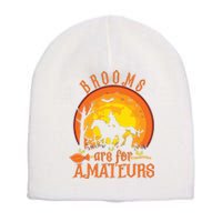 000000000 Funny Brooms Are For Amateurs Witch Riding Horse Halloween Short Acrylic Beanie