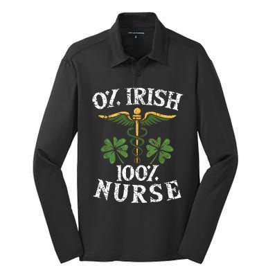 0 Irish 100 Nurse St Patrick's Day Clover Shamrock Nurse Irish Lucky Silk Touch Performance Long Sleeve Polo