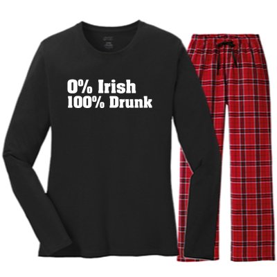 0% Irish 100% Drunk Women's Long Sleeve Flannel Pajama Set 