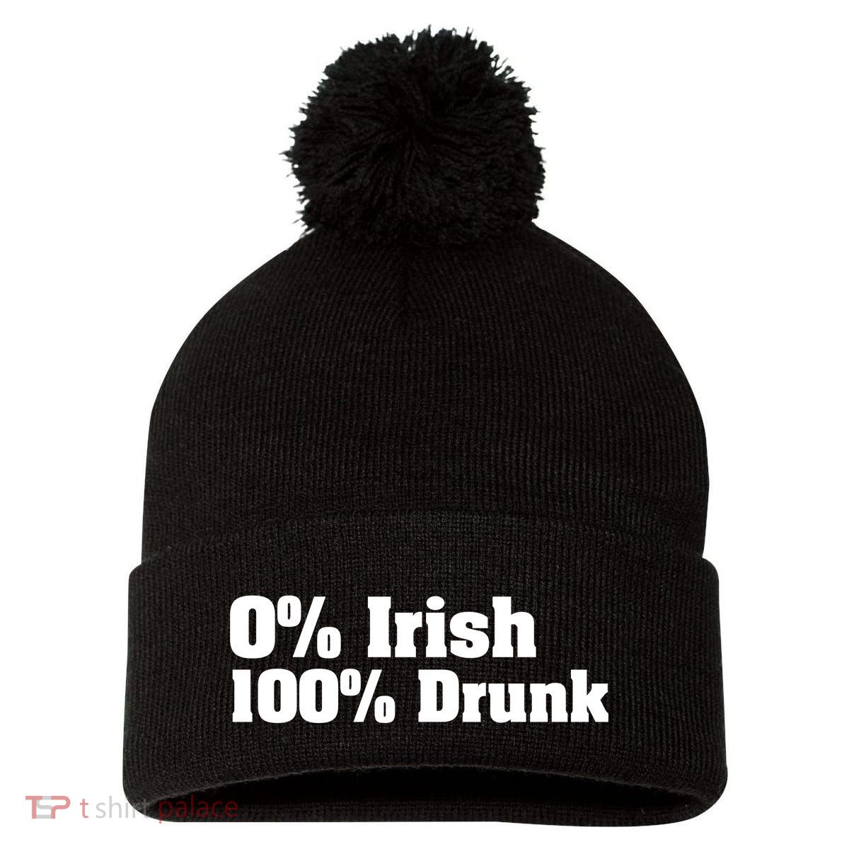 0% Irish 100% Drunk Pom Pom 12in Knit Beanie