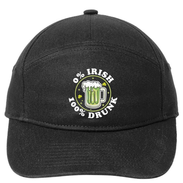 0% Irish 100% Drunk Green Beer Funny St PatrickS Drinking 7-Panel Snapback Hat