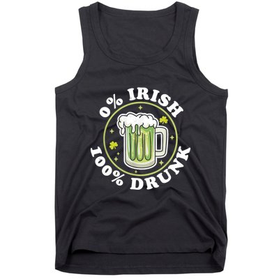 0% Irish 100% Drunk Green Beer Funny St PatrickS Drinking Tank Top