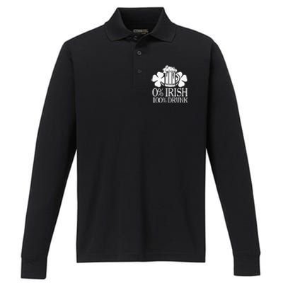 0 Irish 100 Drunk Happy St Patrick Day Beer Lover Performance Long Sleeve Polo