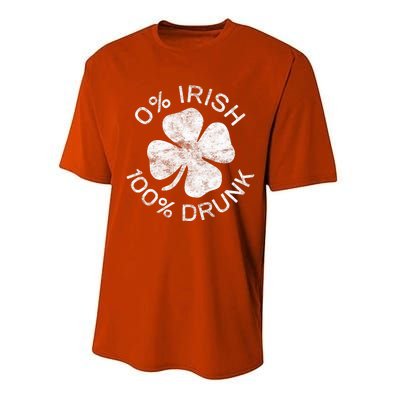 0% Irish 100% Drunk Vintage Saint Patricks Day Performance Sprint T-Shirt