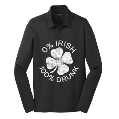 0% Irish 100% Drunk Vintage Saint Patricks Day Silk Touch Performance Long Sleeve Polo