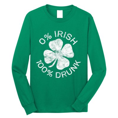 0% Irish 100% Drunk Vintage Saint Patricks Day Long Sleeve Shirt